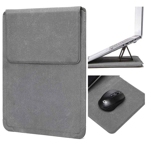 12-13.3 inch Laptop Case PU Leather Ultra-Slim Folding Stand Notebook Carrying Bag - Matte Grey