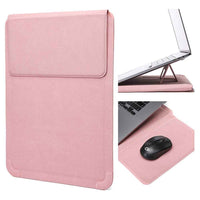 12-13.3 inch Laptop Case PU Leather Ultra-Slim Folding Stand Notebook Carrying Bag - Matte Pink