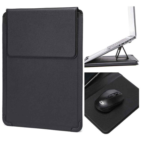 12-13.3 inch Laptop Case PU Leather Ultra-Slim Folding Stand Notebook Carrying Bag - Black