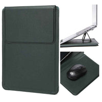 12-13.3 inch Laptop Case PU Leather Ultra-Slim Folding Stand Notebook Carrying Bag - Blackish Green