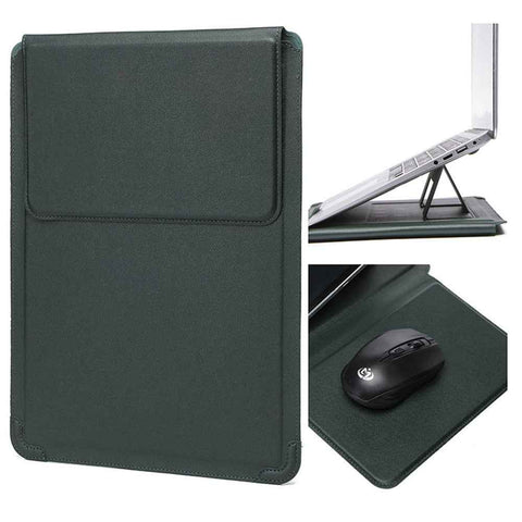 12-13.3 inch Laptop Case PU Leather Ultra-Slim Folding Stand Notebook Carrying Bag - Blackish Green