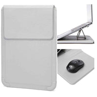 15-16 inch Laptop Sleeve Case PU Leather Ultra Thin Carrying Bag with Folding Stand - Grey