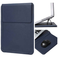 15-16 inch Laptop Sleeve Case PU Leather Ultra Thin Carrying Bag with Folding Stand - Blue