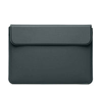 15-16 inch Leather Laptop Sleeve Ultra-Slim Computer Carrying Case with Foldable Stand and Soft Inner Lining - Blackish Green