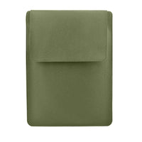 13.3-14 inch Notebook Carrying Bag Fold Laptop Stand Slim PU Leather Waterproof Sleeve Case - Army Green