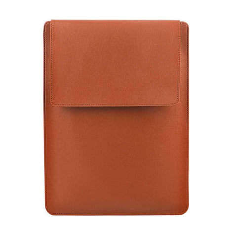 13.3-14 inch Notebook Carrying Bag Fold Laptop Stand Slim PU Leather Waterproof Sleeve Case - Yellowish Brown