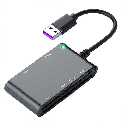 CR375-B 6-in-1 Multi-USB Smart Card Reader for Smart/MS/M2/TF/SIM/SD Cards Adapter Hub for Windows, Mac, Linux