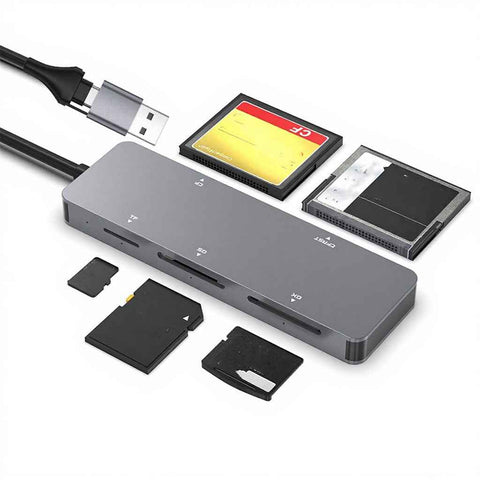CR307D 5-in-1 Aluminum USB3.0/Type-C Card Reader for CFast/CF/XD/SD/TF Cards High Speed Data Transfer