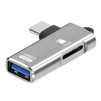 TYS-304 Angled Type-C OTG Adapter to USB 3.0 + TF Card Slot Converter for Mouse / Keyboard / Flash Drive / SSD - Silver
