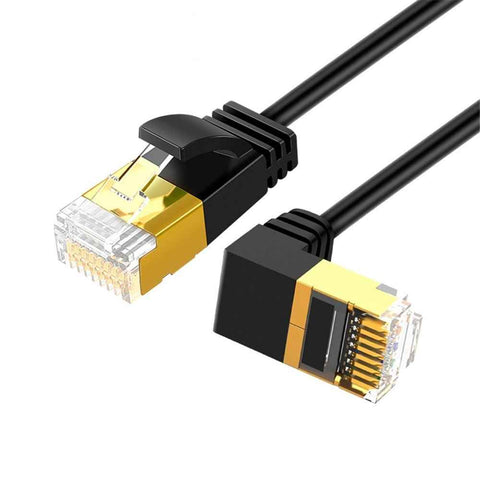 CABLECREATION CL0257 1m Elbow Design Cat7 Ethernet Cable Gigabit RJ45 LAN Cable 10Gbps Shielded Internet Network Patch Cord - Up Angle