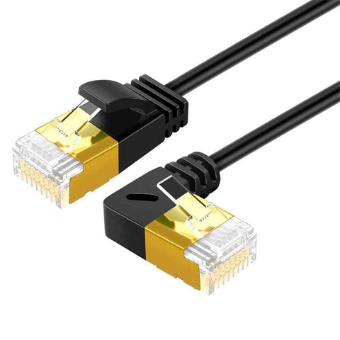 CABLECREATION CL0257 3m High Speed Cat7 Ethernet Cable 90 Degree Gigabit RJ45 LAN Cable 10Gbps Shielded Internet Network Patch Cord - Left Angle