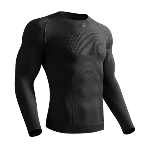 GOLOVEJOY JS07 Quick Dry Workout Top for Men High Stretch Long Sleeve Fitness Compression Tights - Black / XXL