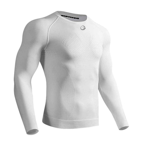 GOLOVEJOY JS07 Quick Dry Workout Top for Men High Stretch Long Sleeve Fitness Compression Tights - White / XXL
