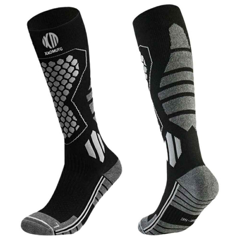 XAOMUYG L Size 40-45 Wool Blend Ski Socks Professional Winter Warm Thick Compression Long Tube Socks for Skiing Sports - Black