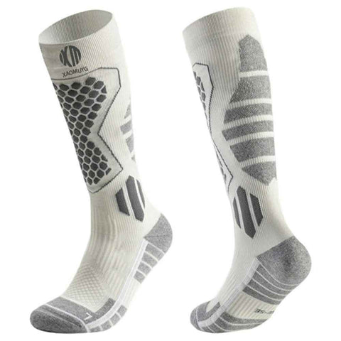 XAOMUYG L Size 40-45 Wool Blend Ski Socks Professional Winter Warm Thick Compression Long Tube Socks for Skiing Sports - Light Grey