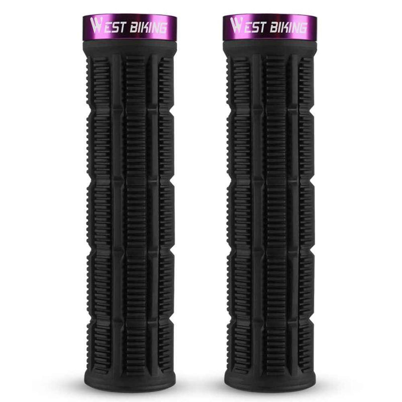 WEST BIKING YP0804089 1 Pair Anti Slip Mountain Bike Handlebar Grips Shock Absorbing Bicycle Grips - Black+Purple
