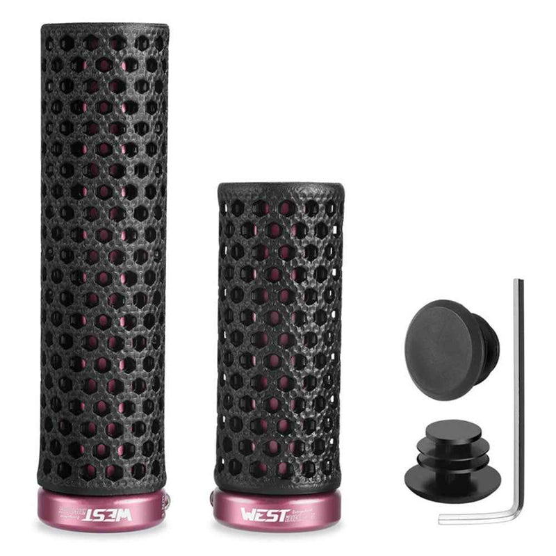 WEST BIKING YP0804092 1 Pair Mountain Bike Long + Short Grips 3D Printed TPU Anti Slip Handlebar Grips - Black / Pink