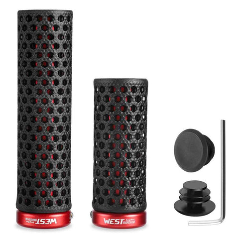 WEST BIKING YP0804092 1 Pair Mountain Bike Long + Short Grips 3D Printed TPU Anti Slip Handlebar Grips - Black / Red