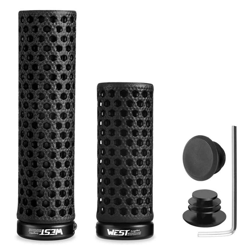 WEST BIKING YP0804092 1 Pair Mountain Bike Long + Short Grips 3D Printed TPU Anti Slip Handlebar Grips - Black