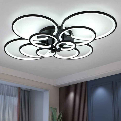 10 Heads Acrylic Circle Dimmable LED Ceiling Lamp with Remote Control for Living Room Dining Room - Black