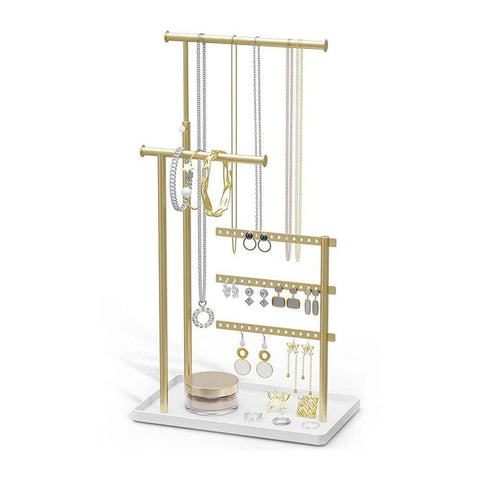 Nordic Jewelry Display Stand Metal Organizer Tray Multi Layer Storage Rack for Ring Earring Necklace - Gold