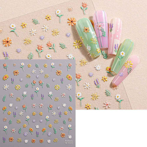 Summer Floral Butterfly Nail Art Stickers Self Adhesive 5D Embossed Manicure Decals - 5D-0377