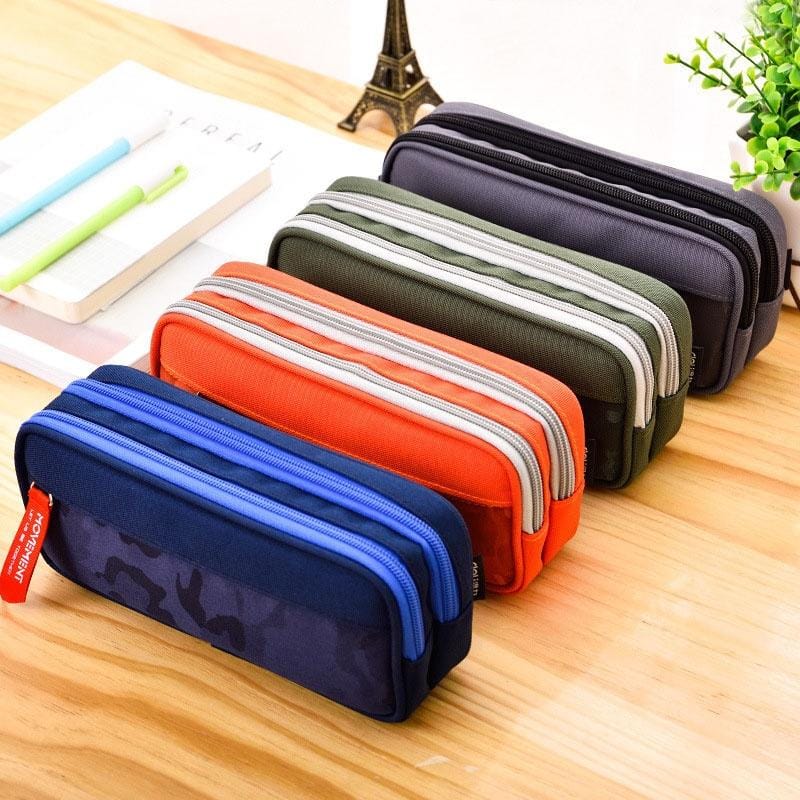 Camouflage Pencilcase Nylon Canvas Double Zipper Pen Bag (Navy Blue)