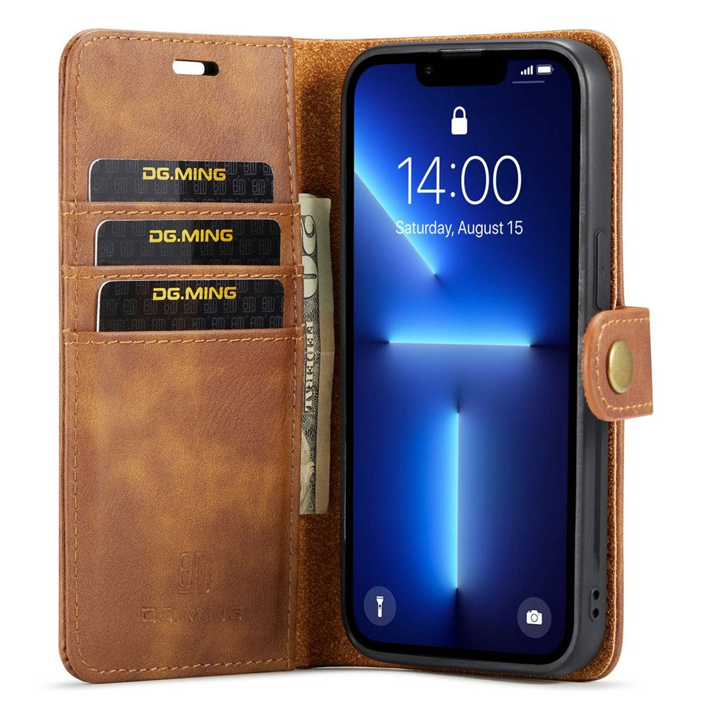 DG.MING-For-iPhone-14-Pro-Max-6.7-inch-Wallet-Magnetic-Detachable-Case-Split-Leather-Stand-Flip-Phone-Cover-Brown
