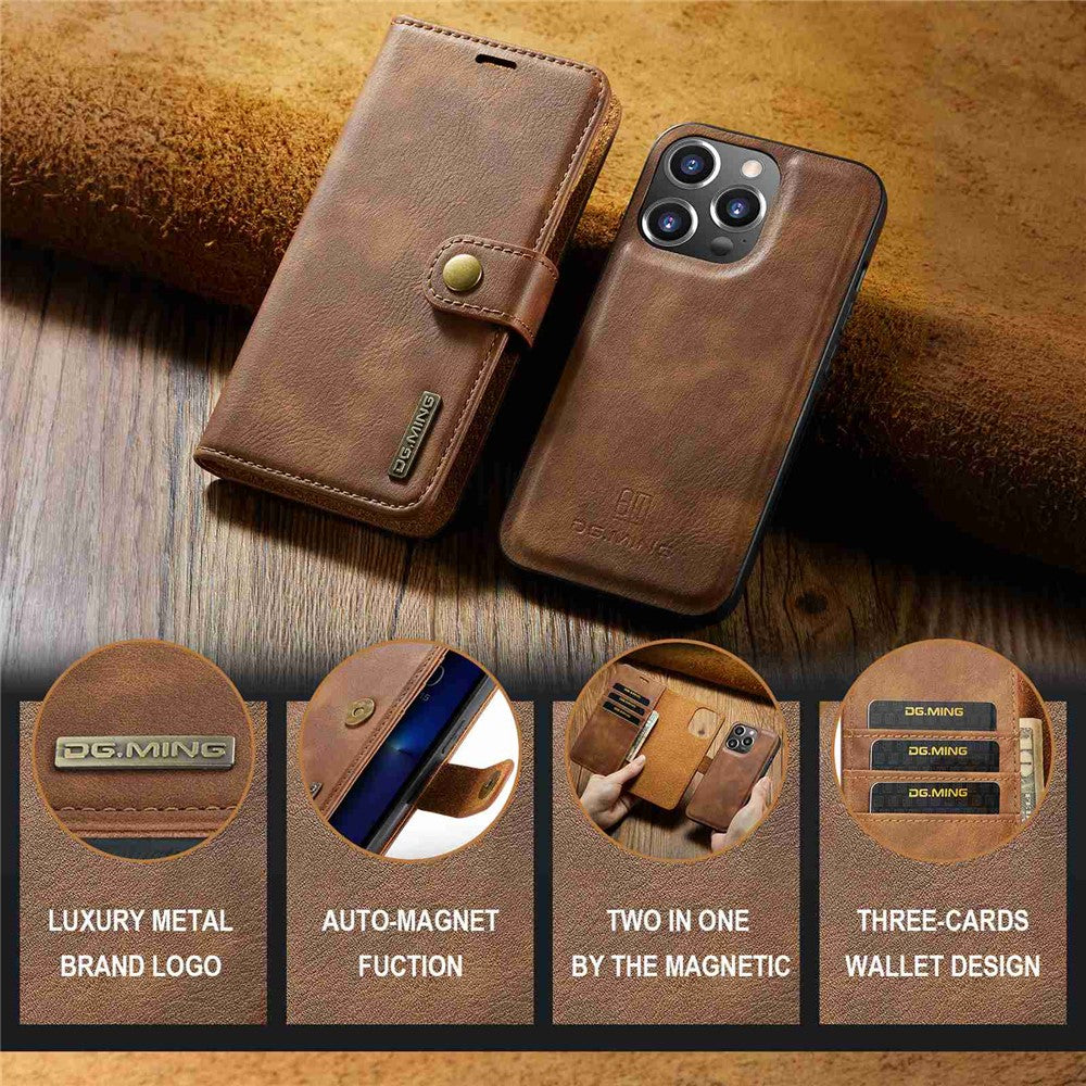 DG.MING-For-iPhone-14-Pro-Max-6.7-inch-Wallet-Magnetic-Detachable-Case-Split-Leather-Stand-Flip-Phone-Cover-Brown