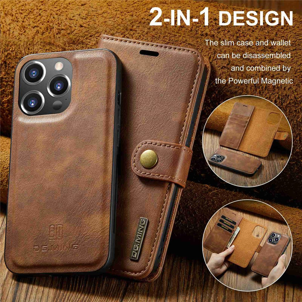 DG.MING-For-iPhone-14-Pro-Max-6.7-inch-Wallet-Magnetic-Detachable-Case-Split-Leather-Stand-Flip-Phone-Cover-Brown