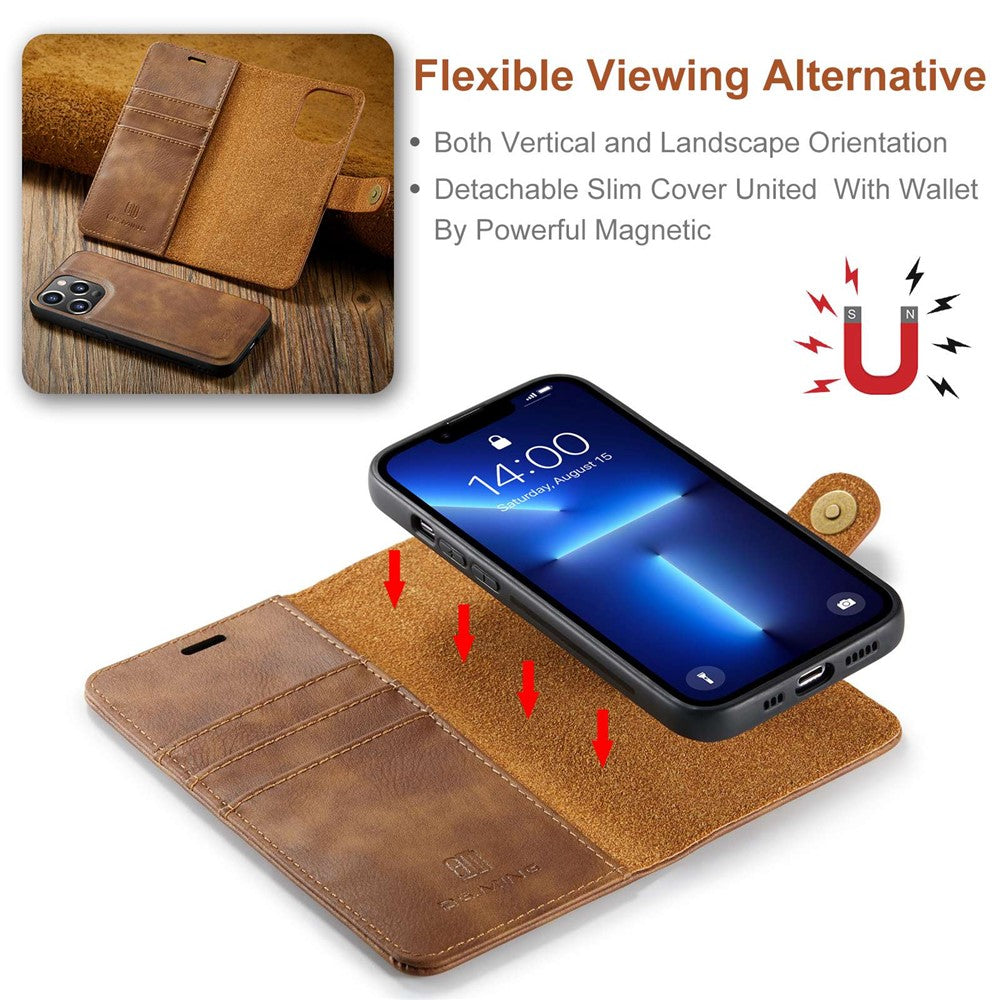 DG.MING-For-iPhone-14-Pro-Max-6.7-inch-Wallet-Magnetic-Detachable-Case-Split-Leather-Stand-Flip-Phone-Cover-Brown