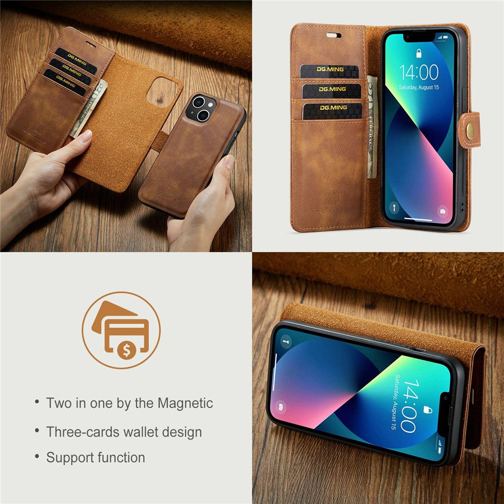 DG.MING-For-iPhone-14-6.1-inch-Detachable-Magnetic-Case-Split-Leather-Wallet-Stand-Shockproof-Flip-Protective-Cover-Brown