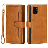 For-iPhone-14-6.1-inch-Wallet-Flip-Phone-Cover-Split-Leather-Multiple-Card-Slots-Magnetic-Closure-Stand-Cover-with-Hand-Strap-Brown