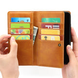 For-iPhone-14-6.1-inch-Wallet-Flip-Phone-Cover-Split-Leather-Multiple-Card-Slots-Magnetic-Closure-Stand-Cover-with-Hand-Strap-Brown