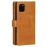 For-iPhone-14-6.1-inch-Wallet-Flip-Phone-Cover-Split-Leather-Multiple-Card-Slots-Magnetic-Closure-Stand-Cover-with-Hand-Strap-Brown