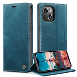 CASEME-013-Series-for-iPhone-14-6.1-inch-Shockproof-PU-Leather-Wallet-Case-Magnetic-Auto-absorbed-Stand-Phone-Cover-Blue