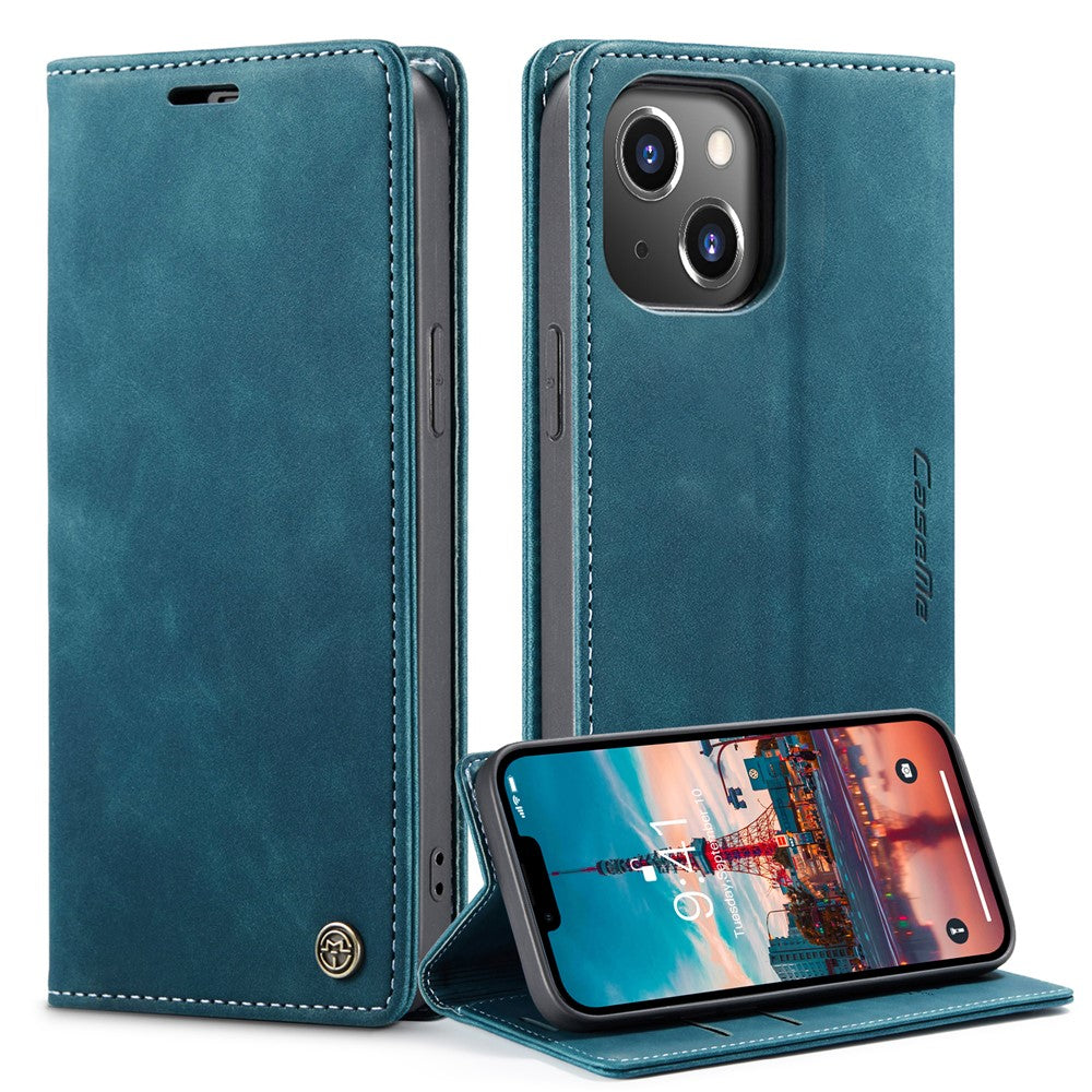 CASEME-013-Series-for-iPhone-14-6.1-inch-Shockproof-PU-Leather-Wallet-Case-Magnetic-Auto-absorbed-Stand-Phone-Cover-Blue