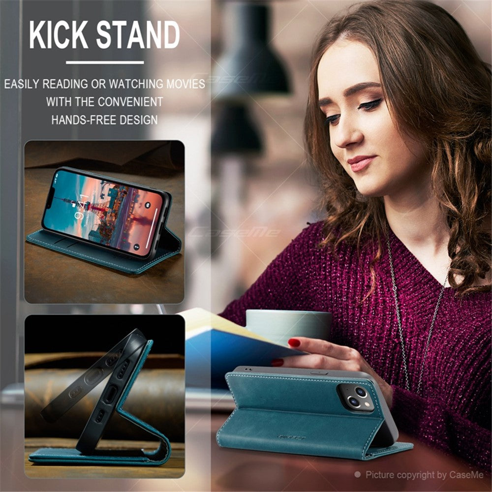 CASEME-013-Series-for-iPhone-14-6.1-inch-Shockproof-PU-Leather-Wallet-Case-Magnetic-Auto-absorbed-Stand-Phone-Cover-Blue