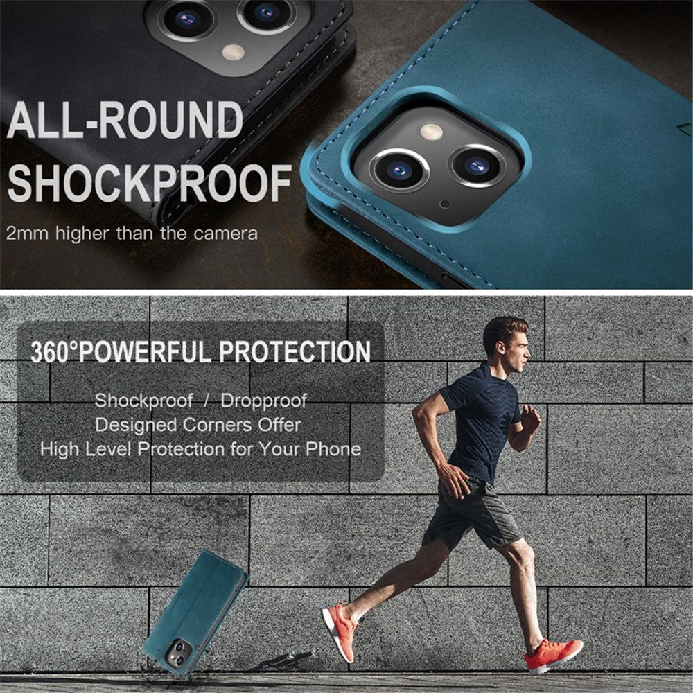 CASEME-013-Series-for-iPhone-14-6.1-inch-Shockproof-PU-Leather-Wallet-Case-Magnetic-Auto-absorbed-Stand-Phone-Cover-Blue