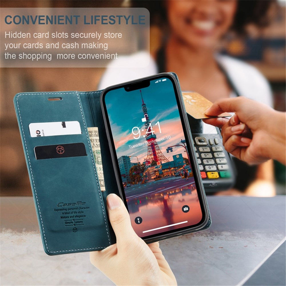 CASEME-013-Series-for-iPhone-14-6.1-inch-Shockproof-PU-Leather-Wallet-Case-Magnetic-Auto-absorbed-Stand-Phone-Cover-Blue