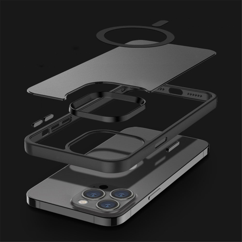 For-iPhone-14-Pro-6.1-inch-Compatible-with-MagSafe-Wireless-Charging-TPU-+-PC-Hybrid-Cover-Matte-Drop-proof-Anti-fingerprint-Phone-Case-Black