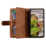 For-iPhone-14-6.1-inch-Zipper-Pocket-Design-9-Card-Slots-PU-Leather-Case-Magnetic-Closure-Stand-Wallet-Cover-with-Strap-Brown