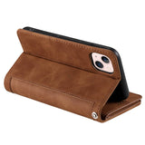 For-iPhone-14-6.1-inch-Zipper-Pocket-Design-9-Card-Slots-PU-Leather-Case-Magnetic-Closure-Stand-Wallet-Cover-with-Strap-Brown