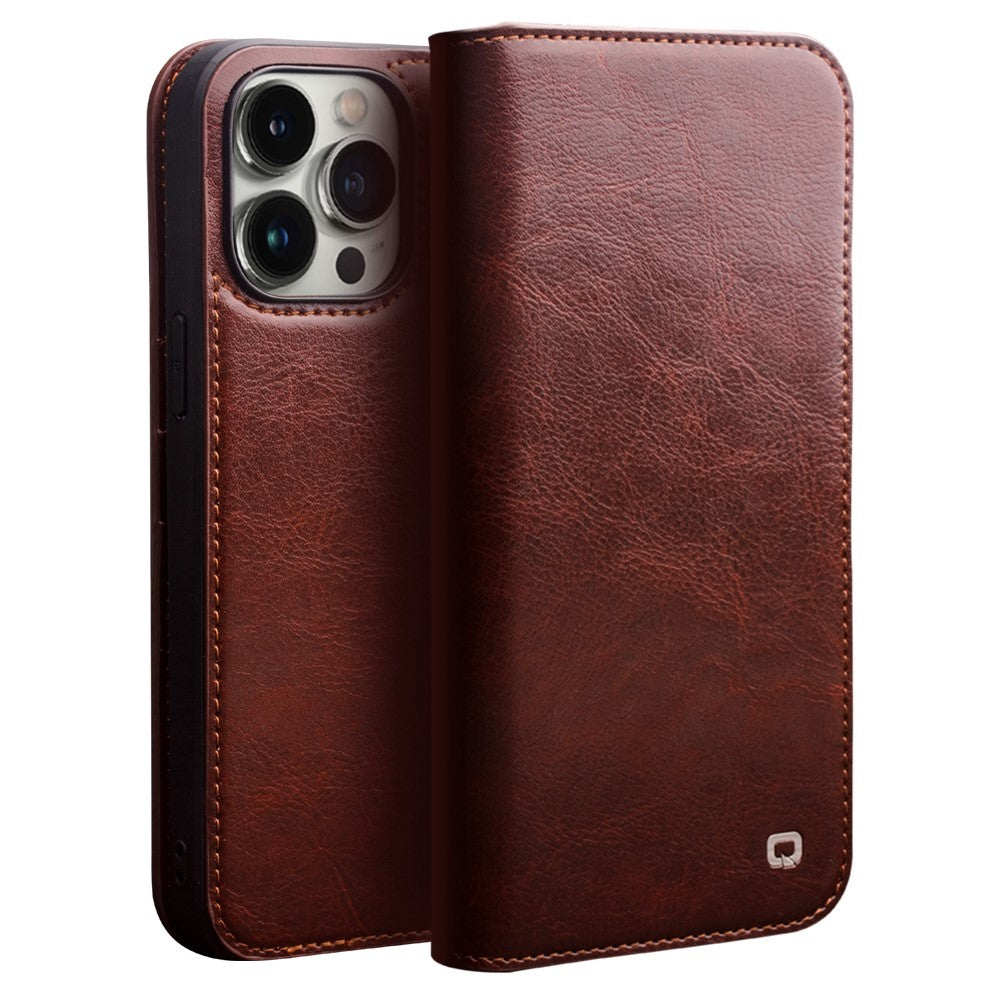 QIALINO-For-iPhone-14-Pro-6.1-inch-Full-Protection-Phone-Case-Flip-Wallet-Cover-Stand-Shockproof-Genuine-Leather-Phone-Shell-Card-Holder-Brown