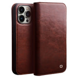 QIALINO-For-iPhone-14-Pro-6.1-inch-Full-Protection-Phone-Case-Flip-Wallet-Cover-Stand-Shockproof-Genuine-Leather-Phone-Shell-Card-Holder-Brown