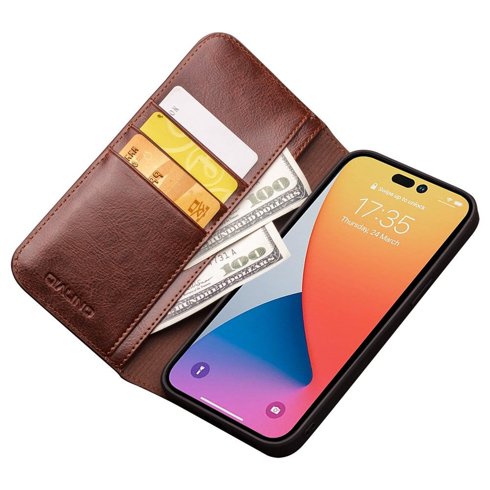 QIALINO-For-iPhone-14-Pro-6.1-inch-Full-Protection-Phone-Case-Flip-Wallet-Cover-Stand-Shockproof-Genuine-Leather-Phone-Shell-Card-Holder-Brown