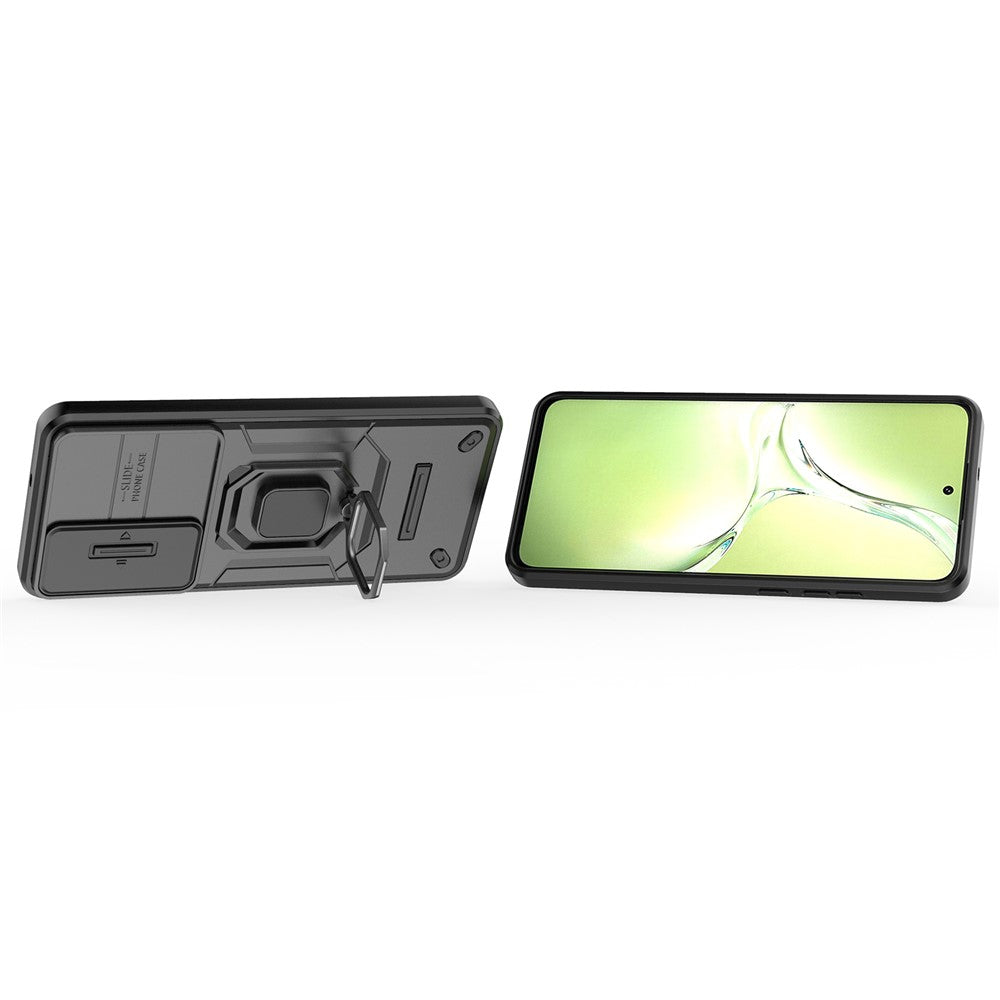 For-OnePlus-Nord-CE4-Lite-5G-/-Oppo-K12x-5G-(China)-Case-Kickstand-PC+TPU-Phone-Shell-with-Lens-Cover-Black