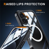For-iPhone-16-Magnetic-Case-with-Tempered-Glass-Film-PC-+-TPU-Full-Rugged-Phone-Cover-Black-/-Grey