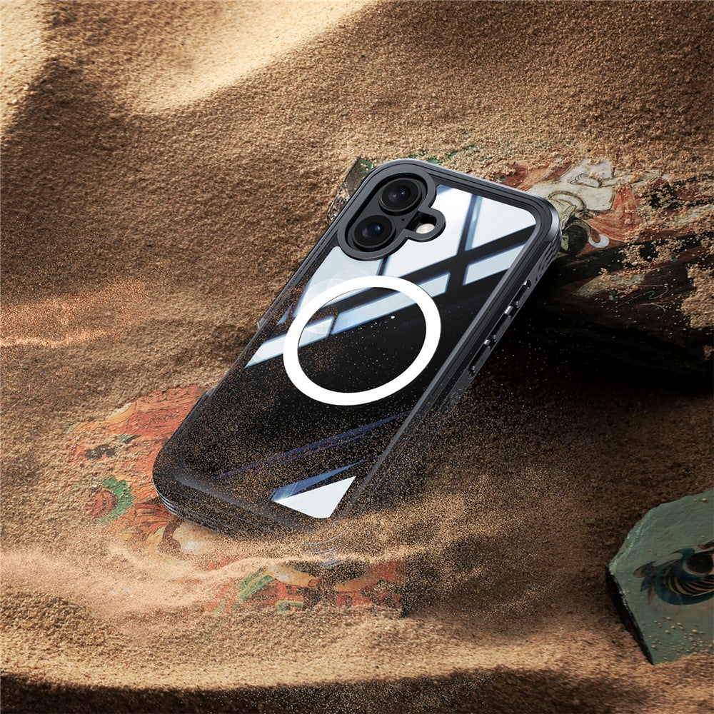 For-iPhone-16-Magnetic-Case-with-Tempered-Glass-Film-PC-+-TPU-Full-Rugged-Phone-Cover-Black-/-Grey