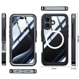 For-iPhone-16-Magnetic-Case-with-Tempered-Glass-Film-PC-+-TPU-Full-Rugged-Phone-Cover-Black-/-Grey